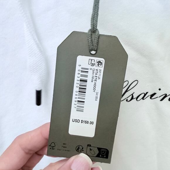 NWT AllSaints Vita Etie Hoodie Sweatshirt Oversized White Women’s Size Small - Picture 6 of 8